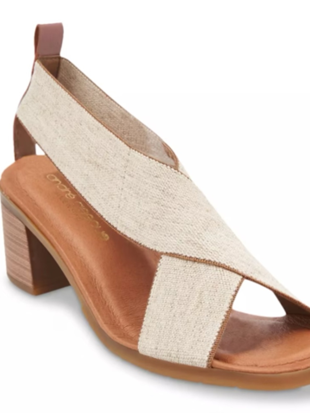 Andre Assous Naira Sandal FEATHERWEIGHTS™ Heel Beige Linen size 7.5/ UE 38